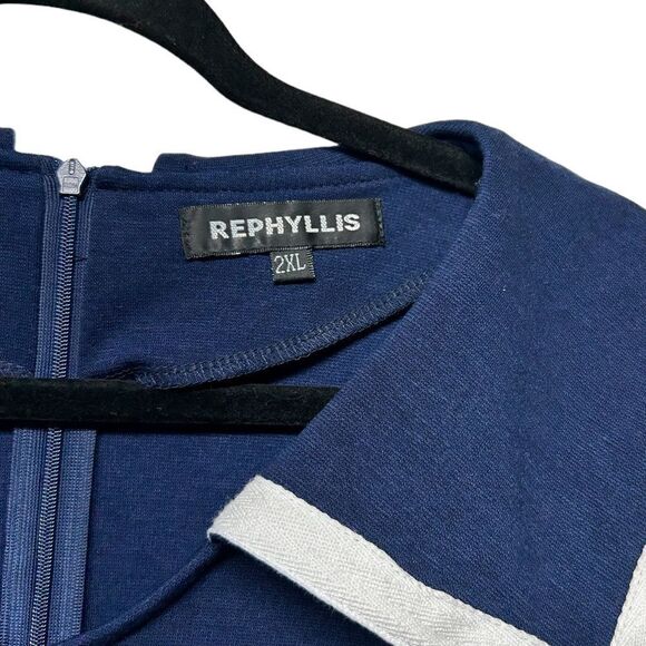 Rephyllis Navy Blue Mini Sheath Dress 1/2 Half Sleeve White Collar Bodycon - Picture 2 of 7